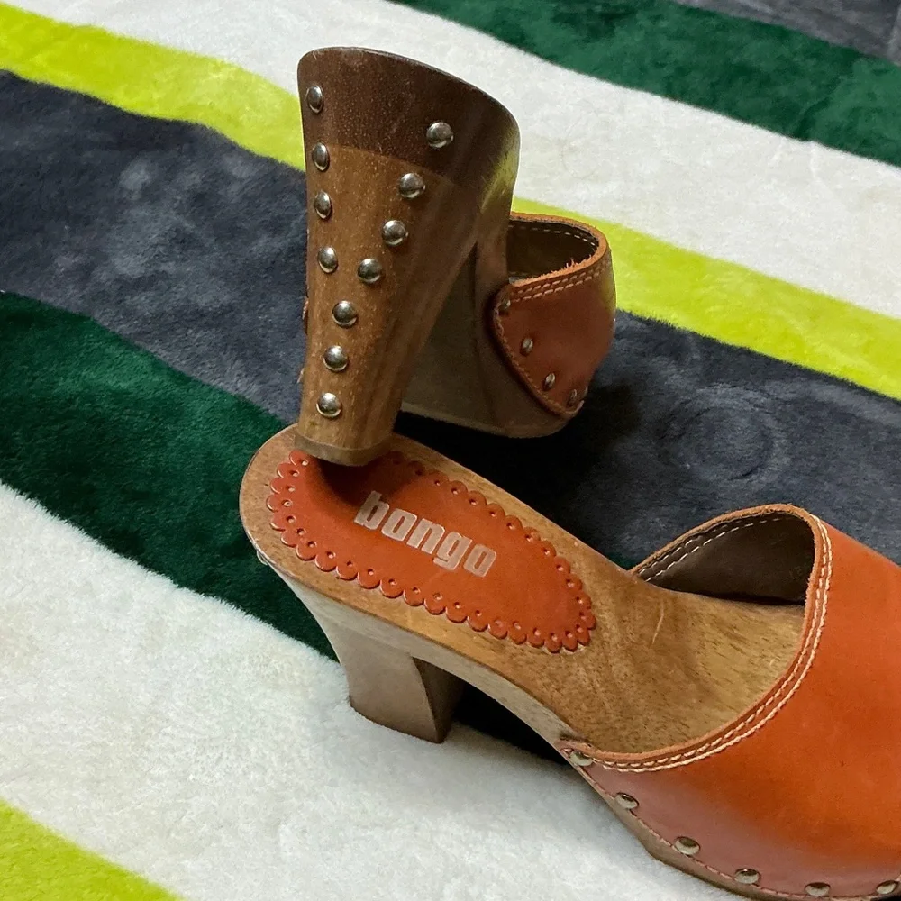 BONGO Women's Orange Leather Mules Size 7 - Picture 2 of 13